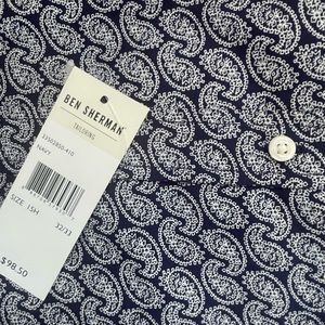 Ben Sherman navy blue with white paisley pattern long sleeve oxford shirt
